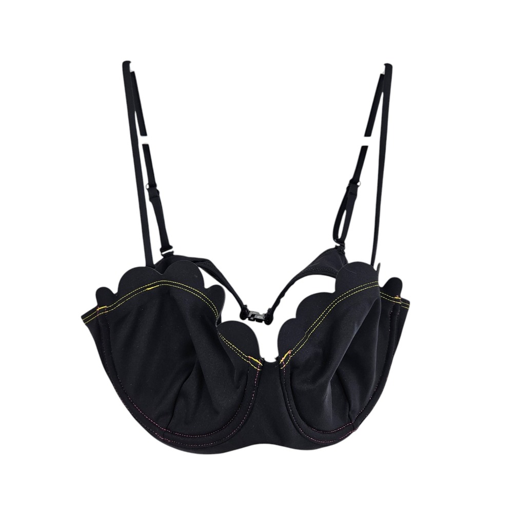 It's Now Cool The Shell Bandeau Bikini Top Black Scalloped Underwire Size XS